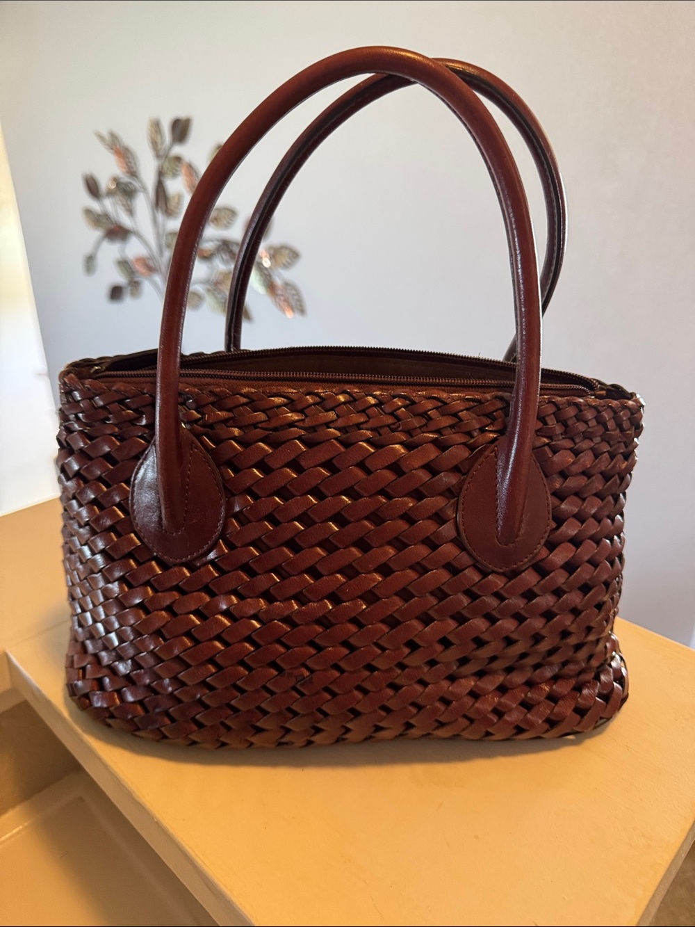 Fossil Woven Leather Shoulder Bag — Brown